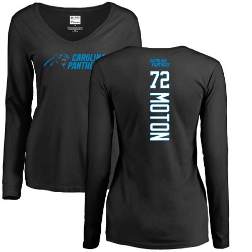 Carolina Panthers Black Women Taylor Moton Backer Slim Fit NFL Football #72 Long Sleeve T Shirt